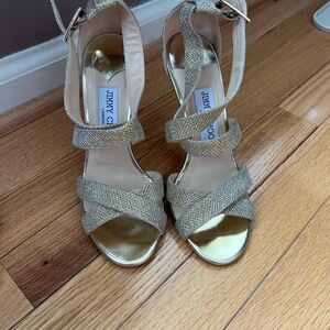 Jimmy Choo Metallic Gold Crisscross Strappy Heels